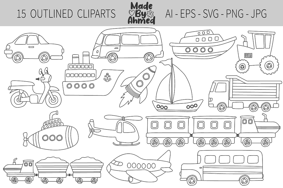 Transportation Clipart Doodles, a Transportation Illustration by Lamia Emad (Photo 3 of 4)