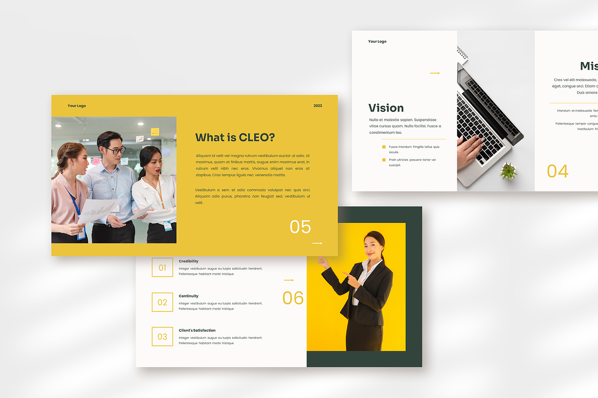 Cleo modern pitch deck presentation, a Presentation Template by peterdraw (Photo 4 of 8)