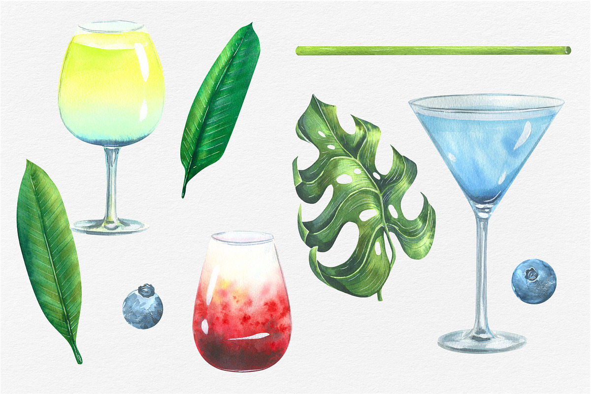 Tropical Bar Watercolor Clipart, an Illustration by NATASHA CHU (Photo 3 of 6)