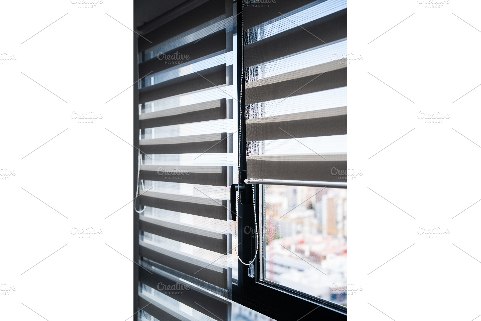 Modern zebra window blinds filtering, an Architecture Photo by volodymyrshtun13795