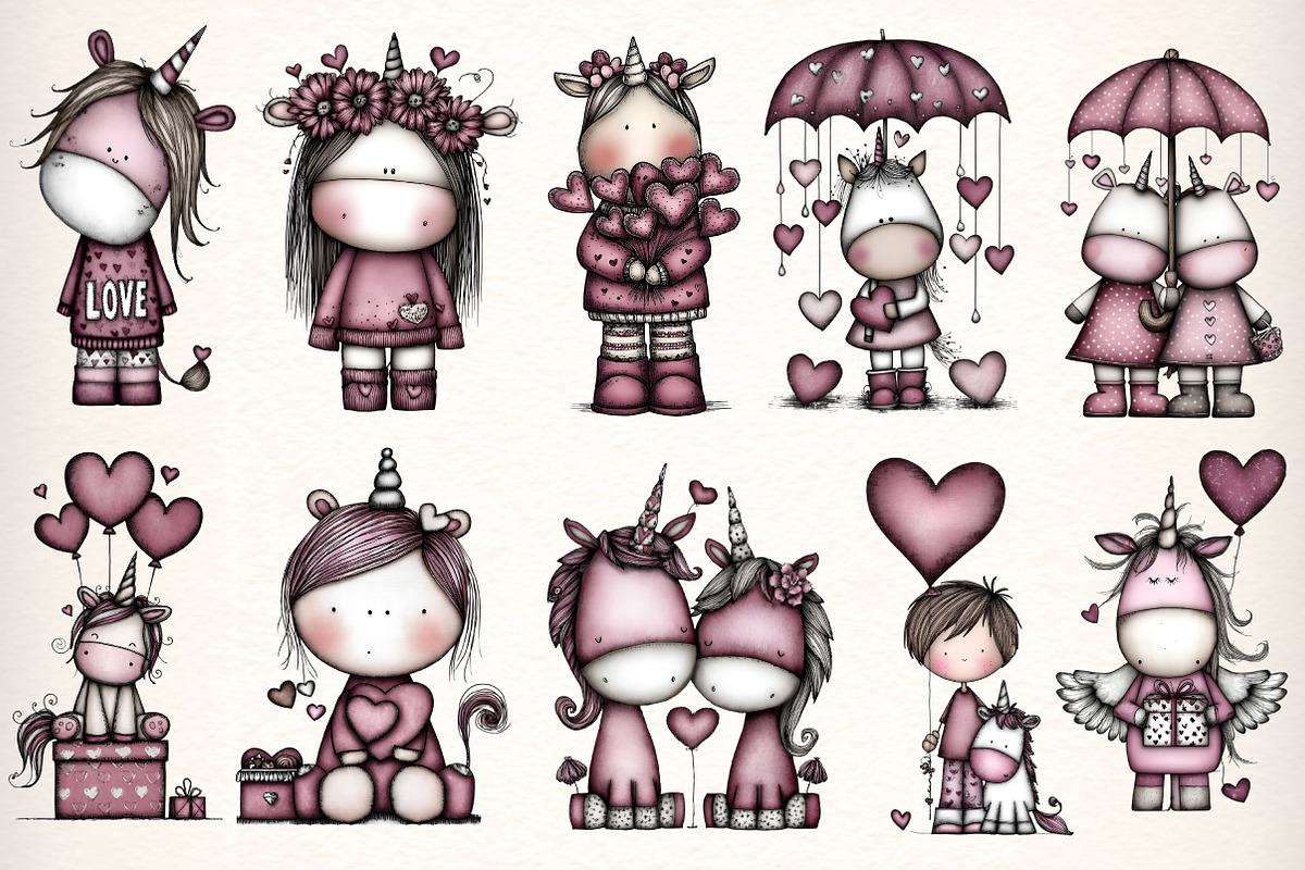 Whimsical Unicorn Loved Clipart, an Illustration by Dream Creation (Photo 4 of 7)