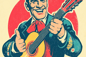 Smiling man in traditional suit playing guitar and giving thumbs, a Person Photo by José Manuel Gelpi