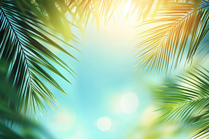 Vibrant sunlight filters through lush palm leaves in a tropical setting, a Nature Photo by AlyaAnd