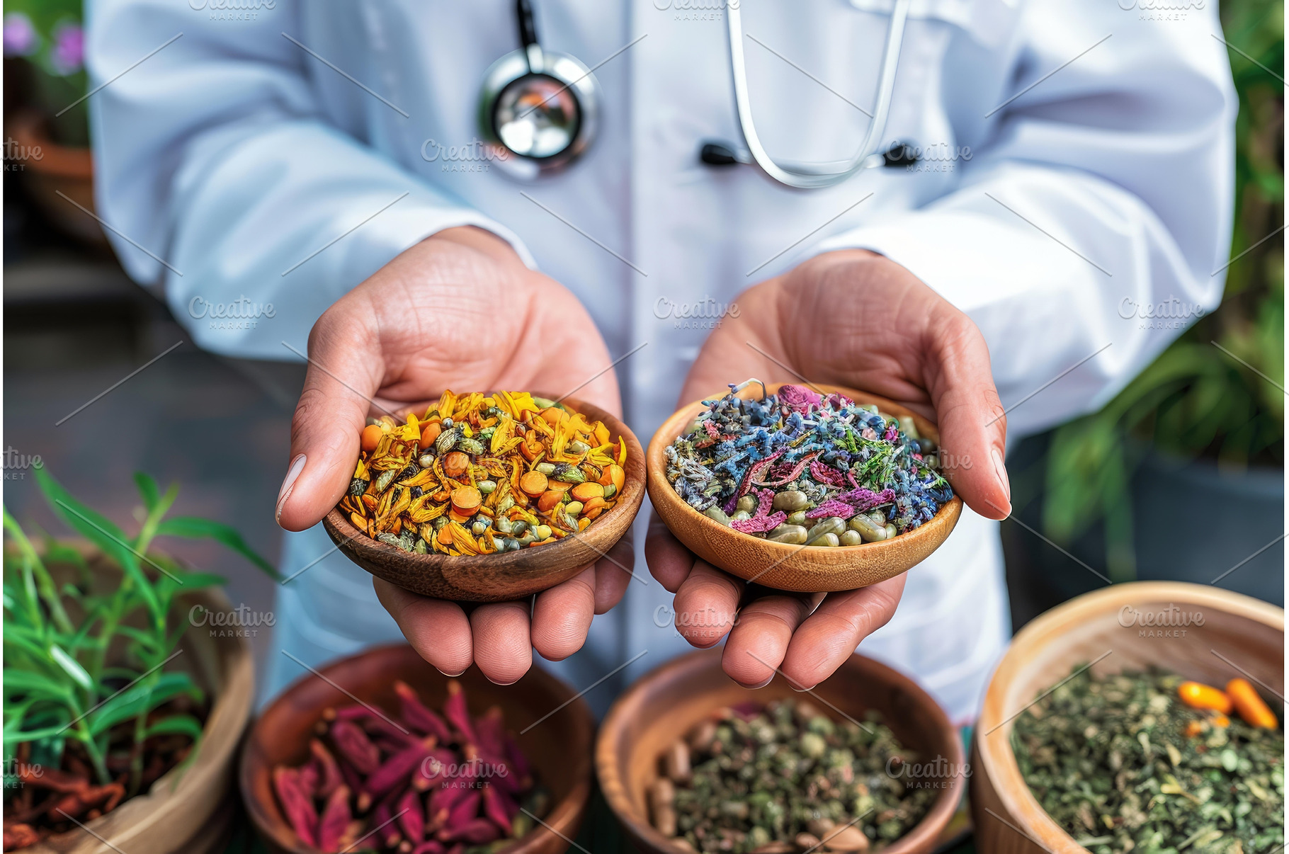 Doctor presenting herbal medicine, a Health & Medical Photo by Ylivdesign