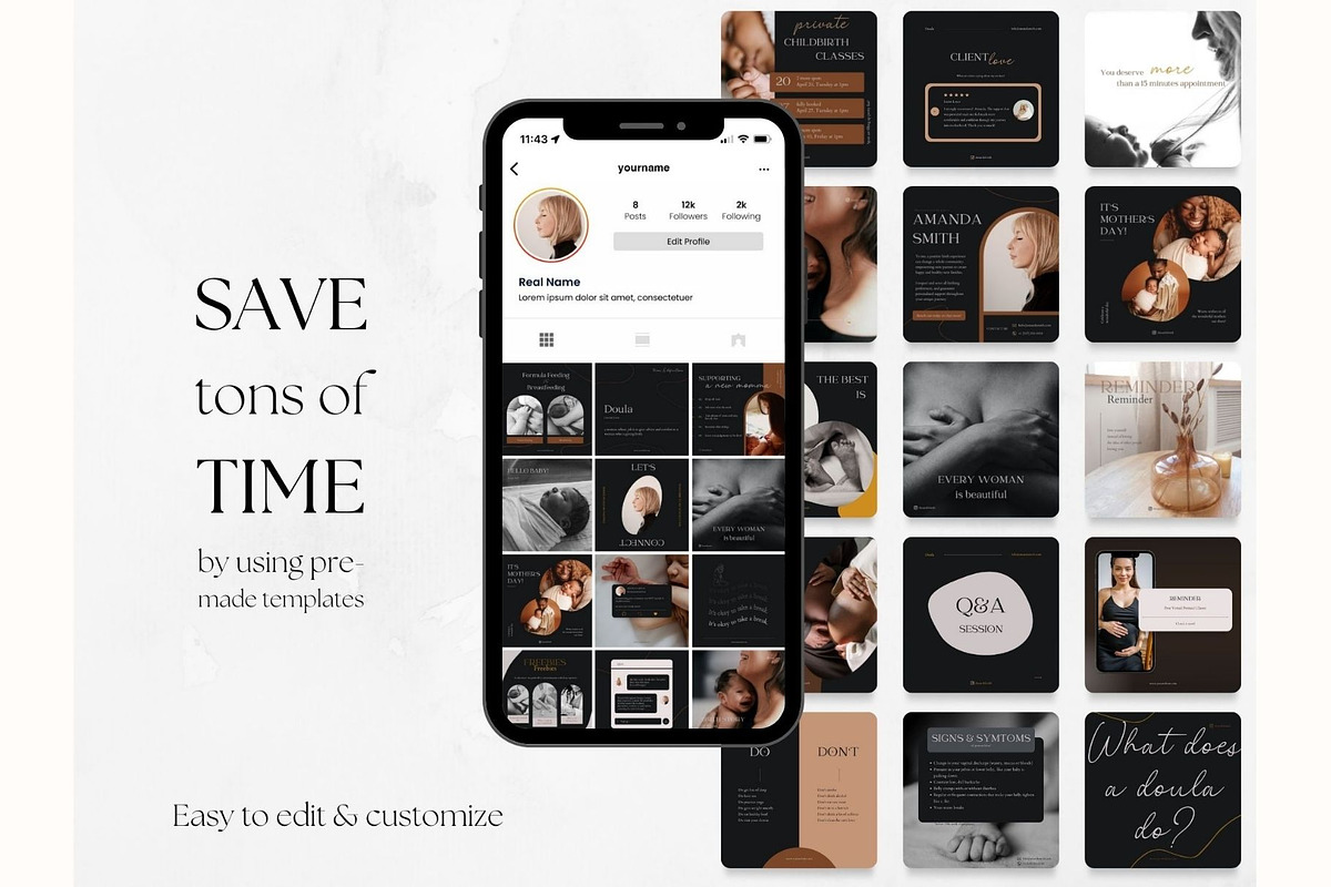 50 Doula Post Templates Dark, a Social Media Template by PatternLab. (Photo 3 of 8)