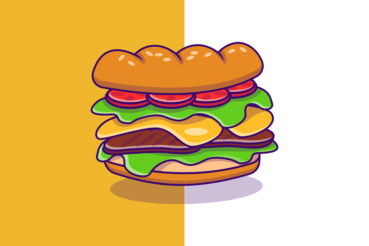 Long Sandwich Cartoon Vector, a Food Illustration by Artstorystudio (Photo 2 of 3)
