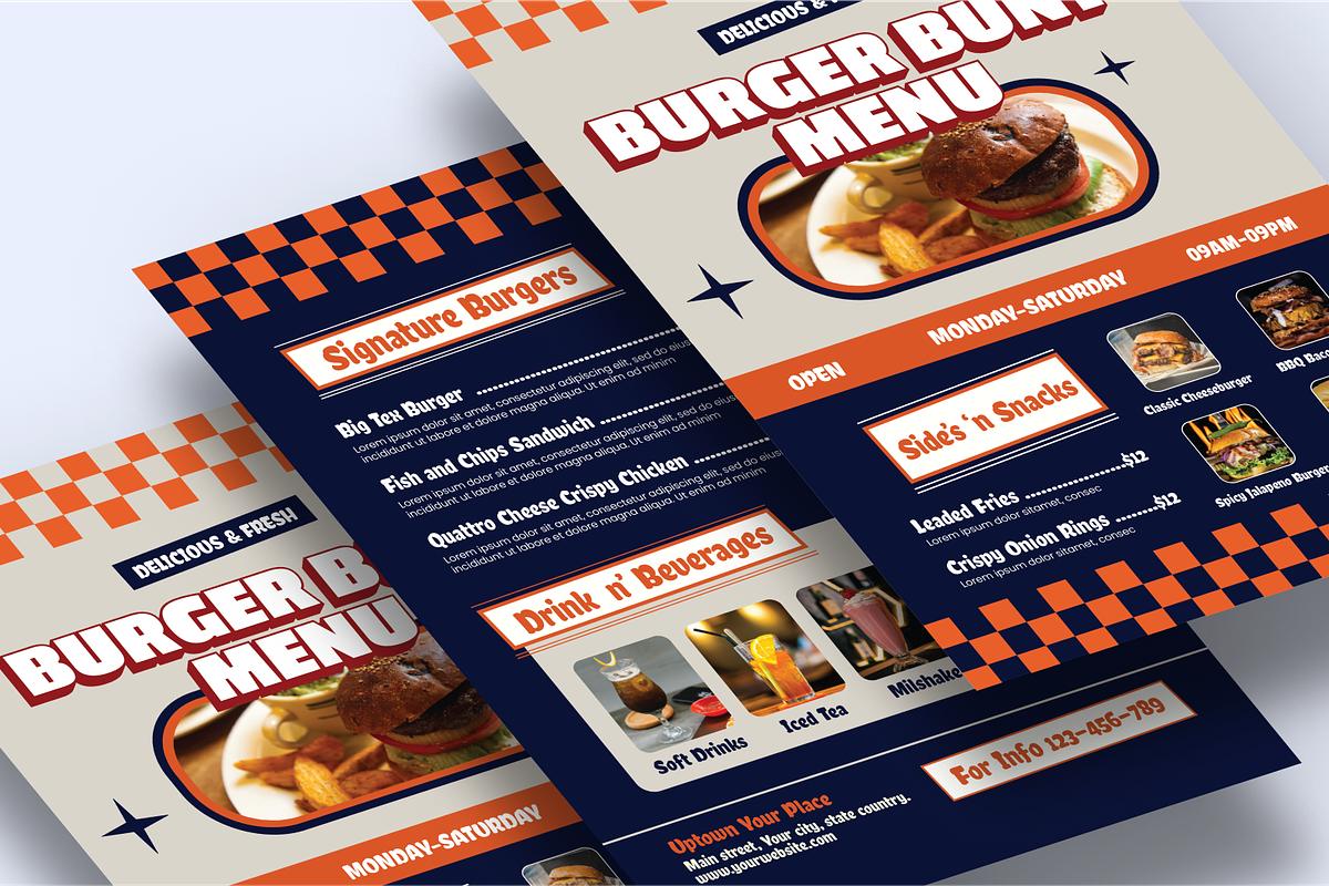 Retro Burger Bunt Menu Restaurant, a Flyer Template by SquidPixey (Photo 6 of 6)