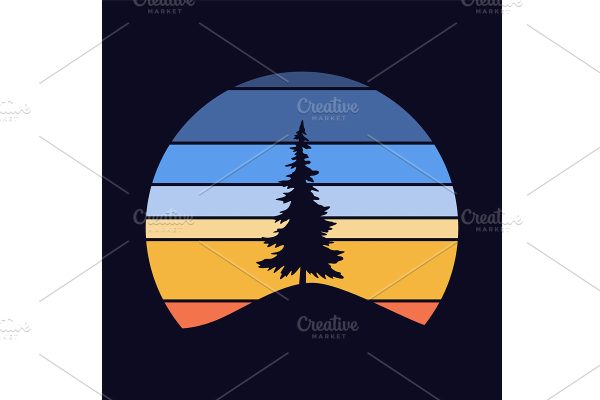 Retro sunset logo in striped, an Object Illustration by Things for designers
