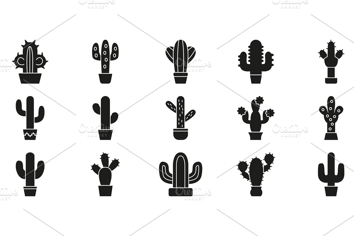 Cactus Plant Silhouette Icon Set, an Object Illustration by Gentle Studio