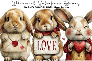 Whimsical Valentines Bunny Clipart, an Illustration by Black Bird Studio