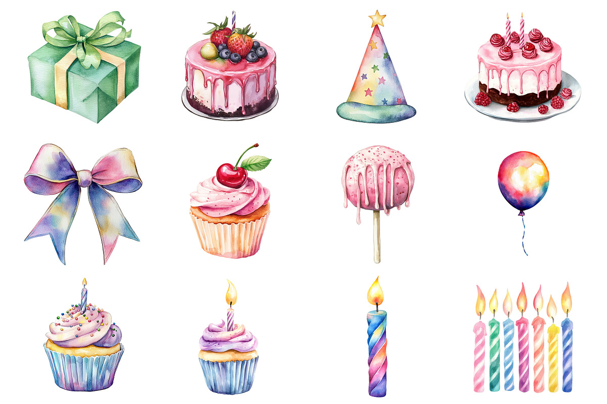 Watercolor Birthday Clipart, an Illustration by Design Market (Photo 3 of 3)