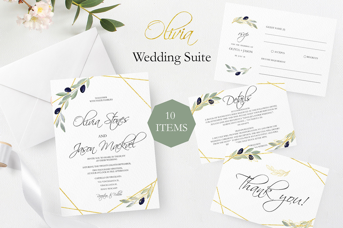 Greenery Wedding Invitation Suite, an Invitation Template by SunRayArtDesigns (Photo 1 of 14)