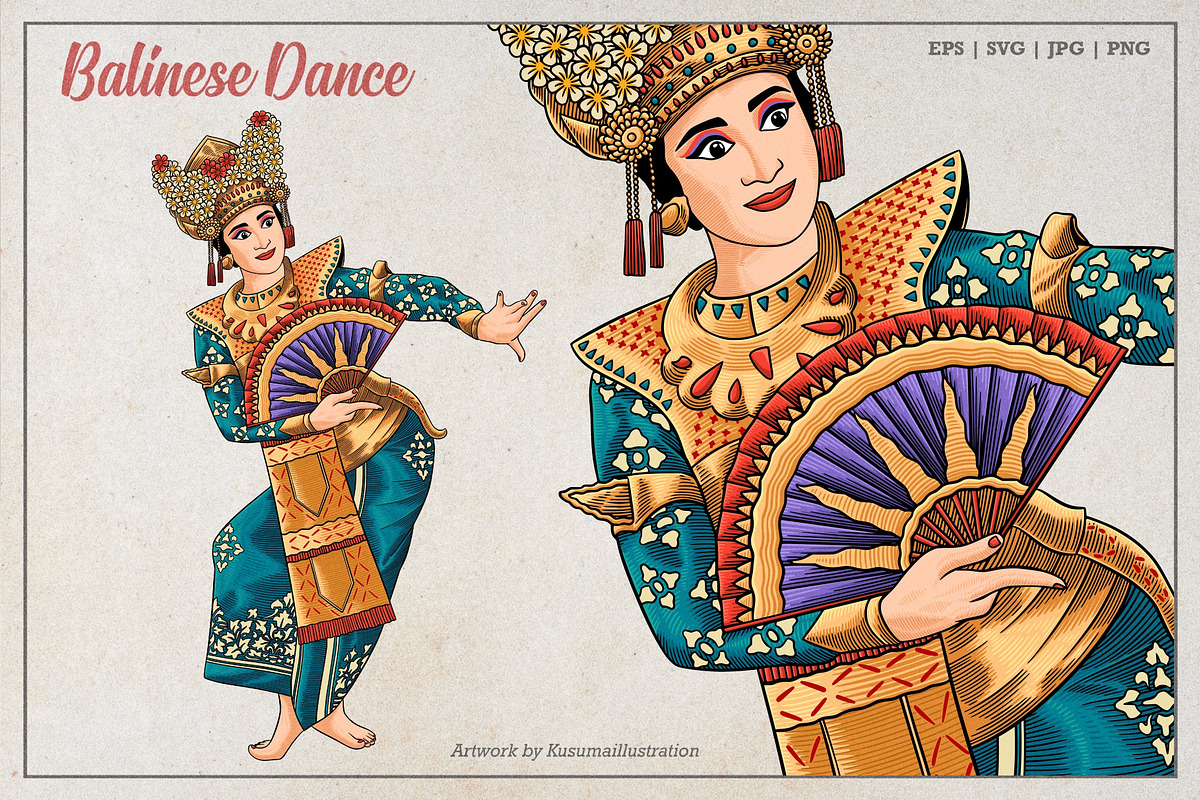 Balinese Dancer Vector Art, a Person Illustration by Kusumaillustration (Photo 1 of 6)