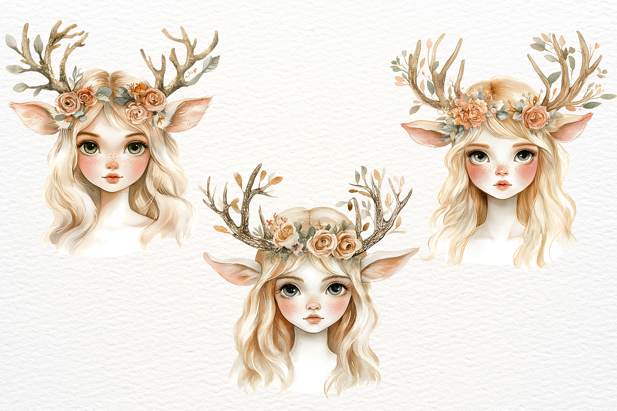 Watercolor Woodland Fairy PNG Deer, a Person Illustration by SugarCloudStudioArt (Photo 2 of 3)