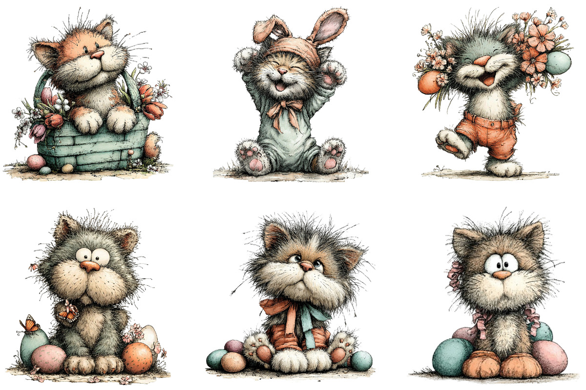 Whimsical Easter Cats Clipart, an Illustration by CraftArtStudio (Photo 6 of 6)