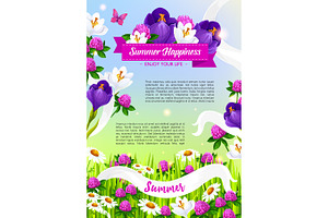 Summer Holiday Vector Poster Of Blooming Flowers