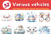 Various vehicles watercolor JPG whit, a Transportation Illustration by John_Walker (Thumbnail 3 of 3)
