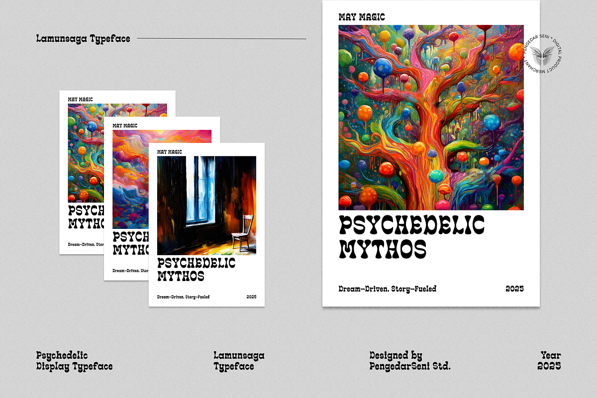 Lamunsaga – Psychedelic Typeface, a Sans Serif Font by Pengedar Seni (Photo 6 of 8)