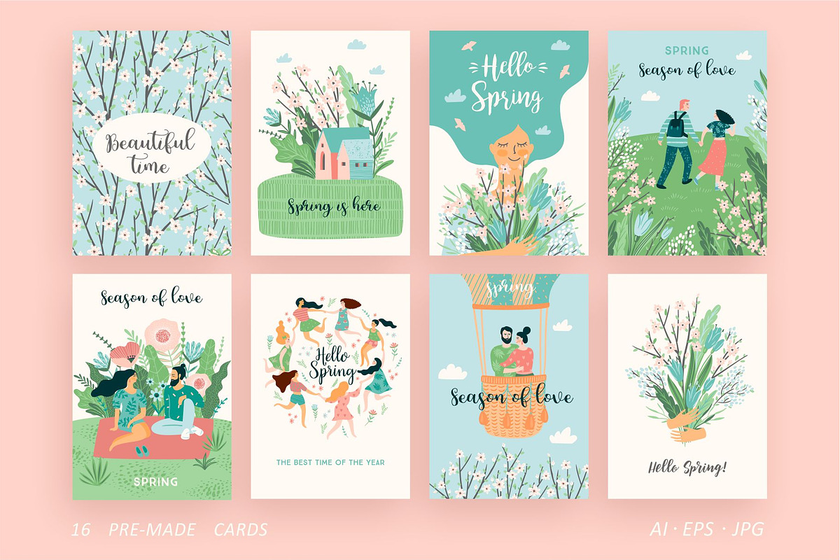 Hello spring! Vector card collection, a Person Illustration by Nadia Grapes (Photo 3 of 5)