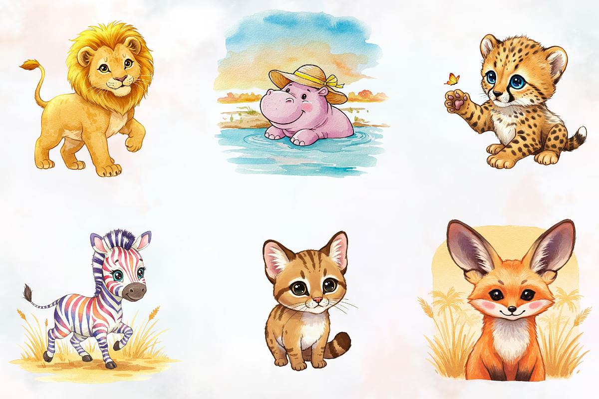 Cute Summer Safari Animals Clipart, an Illustration by RobertsArt (Photo 4 of 7)