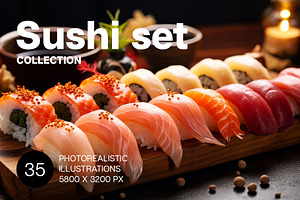 Sushi set. 35 images, a Food Illustration by Handmadefont