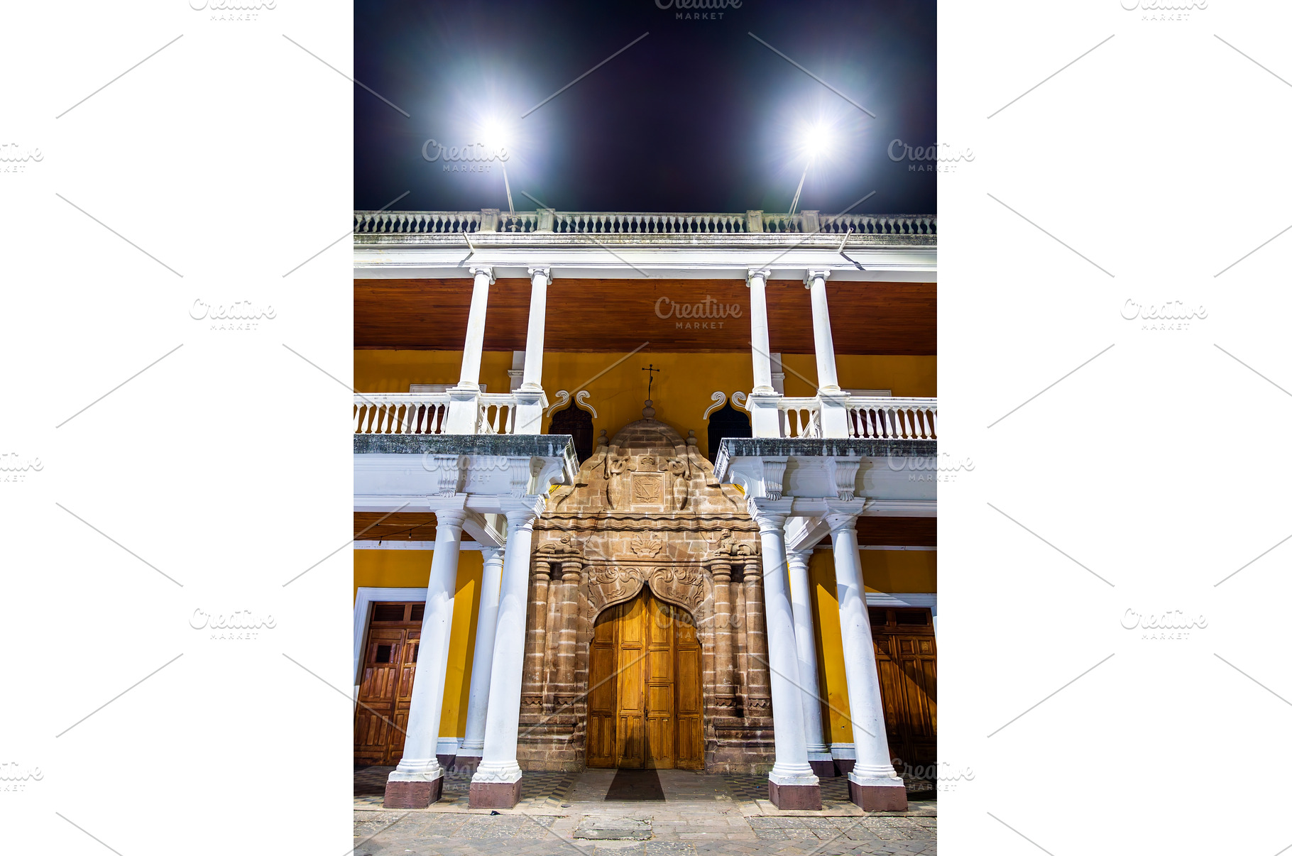 Colonial doorway at night in Granada, an Architecture Photo by Leonid Andronov