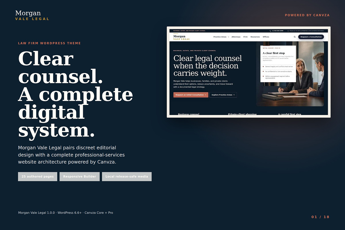 Morgan Vale Legal WordPress Theme, a WordPress Template by Fixstable Studio (Photo 1 of 17)