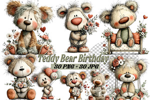 Whimsical Teddy Bear Birthday PNG, an Illustration by one-touch