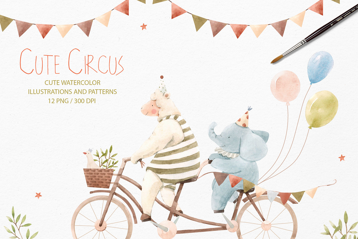 Cute Watercolor Circus Set, an Animal Illustration by Lembrik's Artworks (Photo 1 of 6)