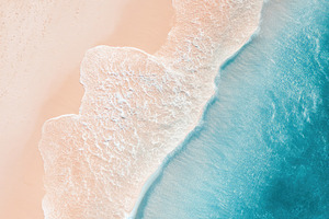 Vertical Aerial Beach Shoreline with Turquoise Ocean and Soft Sa, a Nature Photo by José Manuel Gelpi