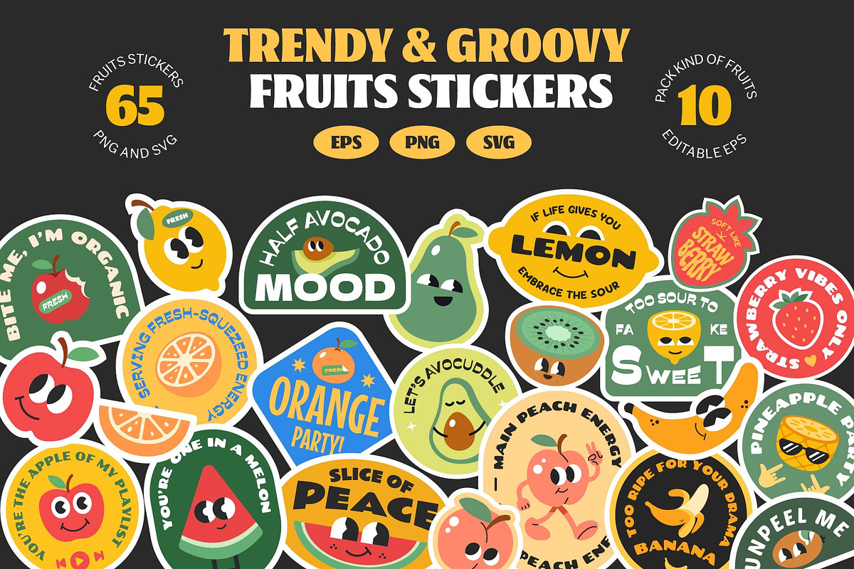 Trendy Fruits Stickers Collection, an Object Graphic by TSRY (Photo 1 of 3)