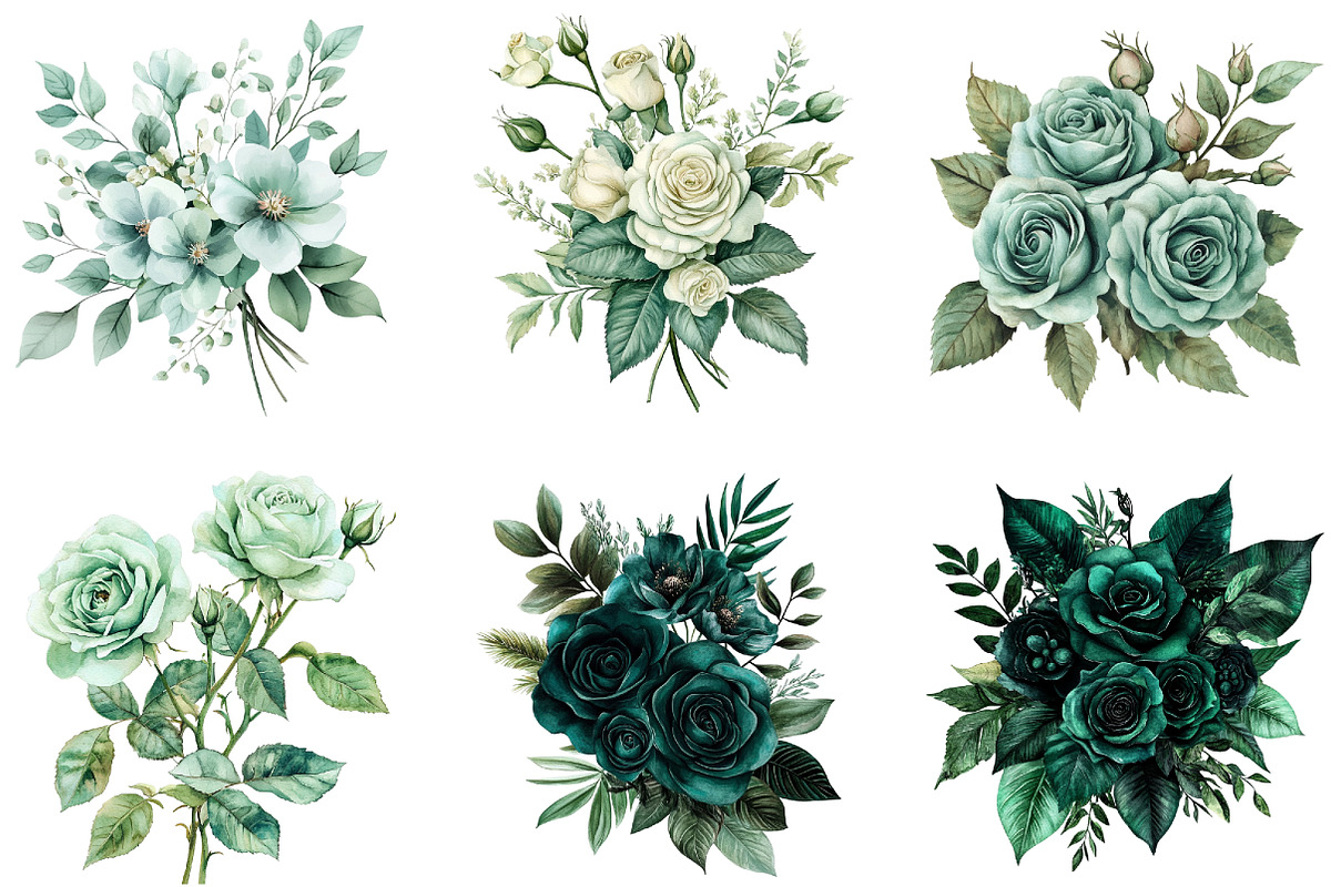Emerald Flower Bouquet Clipart, an Illustration by DreamArtGraphic (Photo 4 of 4)