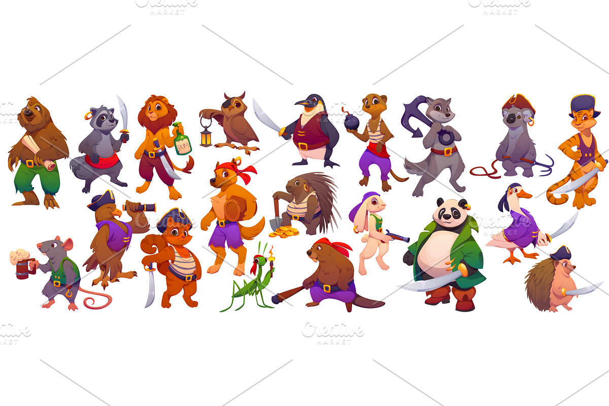 Cartoon animal and bird pirates, an Animal Illustration by Vector Tradition