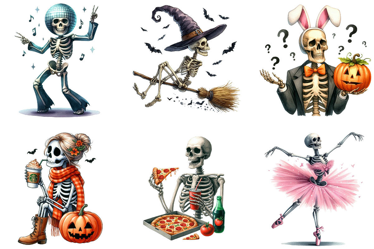 Funny Skeleton Clipart Bundle, an Illustration by DreamArtGraphic (Photo 4 of 4)