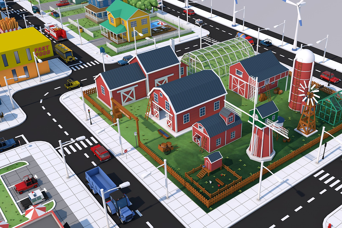Low Poly City Town Pack, an Architecture 3D Model by multimedia4ds (Photo 17 of 41)