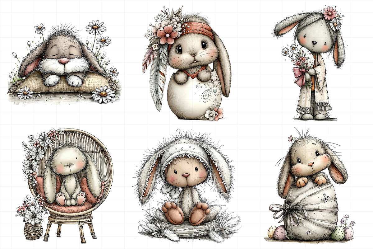 Boho Easter Bunny Clipart, an Illustration by Daily.Designs (Photo 6 of 8)