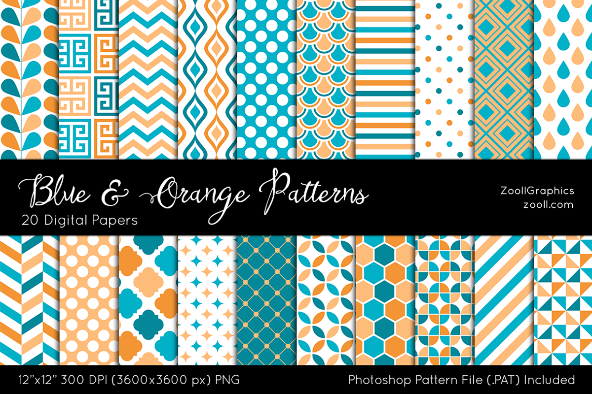 Blue & Orange Digital Papers, a Pattern Graphic by ZoollGraphics