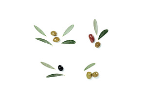 Olives with leaves on white, copy, a Food & Drink Photo by Fascinadora
