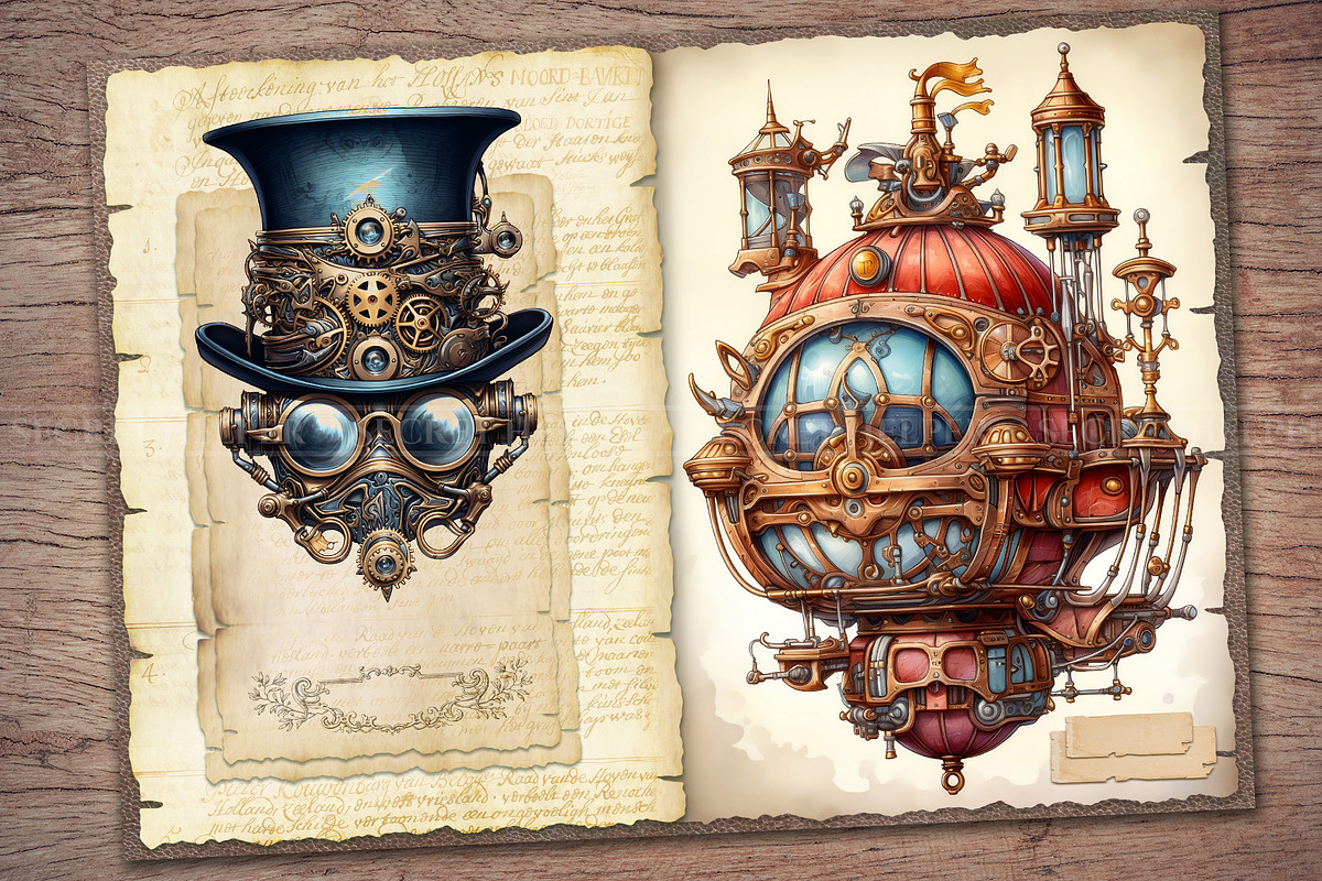 Steampunk Clockwork Scrapbook Kit, a Transportation Illustration by Secret Helper (Photo 5 of 8)