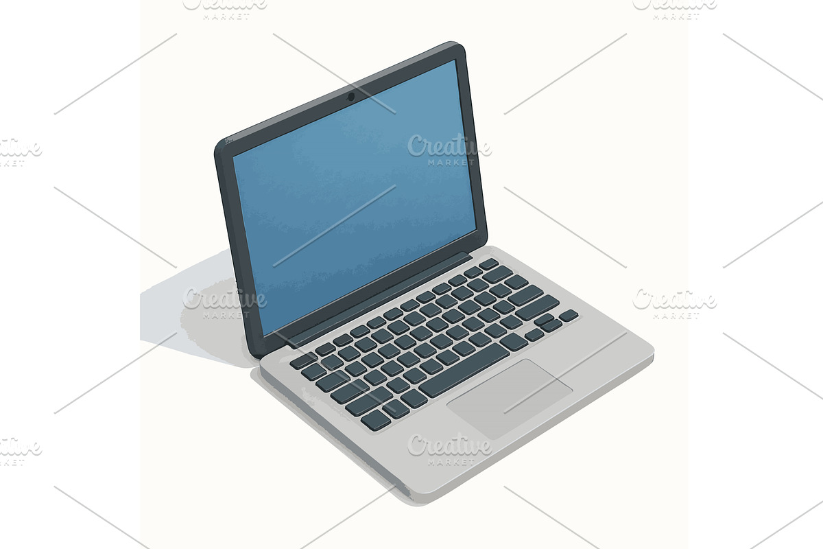 open laptop computer vector, an Object Illustration by AlexArt