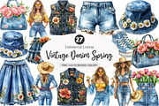 Vintage Denim Spring Clipart, an Illustration by SinaCreation (Thumbnail 1 of 5)