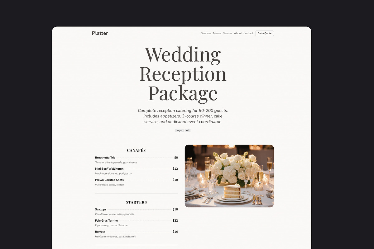 Platter Catering Framer Template, a Landing Page Template by vatesdesign (Photo 3 of 4)