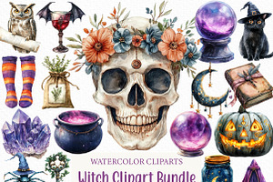Watercolor Witch Clipart Bundle, an Illustration by Craft Nest