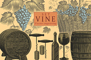 Design set Vine. Vector engraving, a Decorative Illustration by Vector Engraving (Thumbnail 1 of 4)