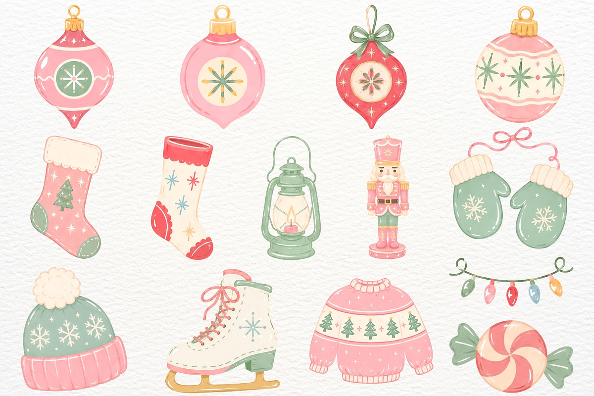 Retro Christmas Clipart Holiday PNG, a Seasonal Illustration by SugarCloudStudioArt (Photo 5 of 7)