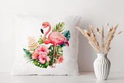 Tropical flowers clipart & Flamingo., a Decorative Illustration by ElenazlataArt (Thumbnail 4 of 5)
