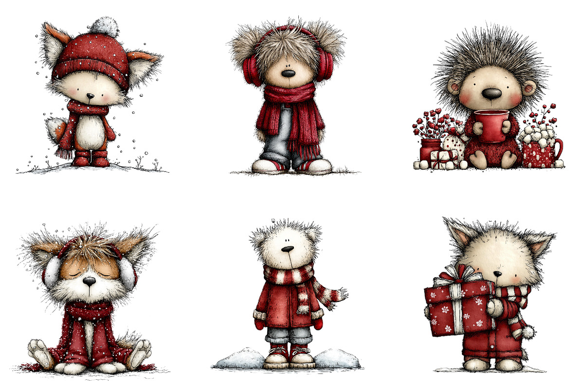 whimsical winter animals clipart, an Illustration by CreationArt (Photo 6 of 7)