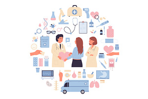 Medical service, emergency kit and, an Object Illustration by Flashvector