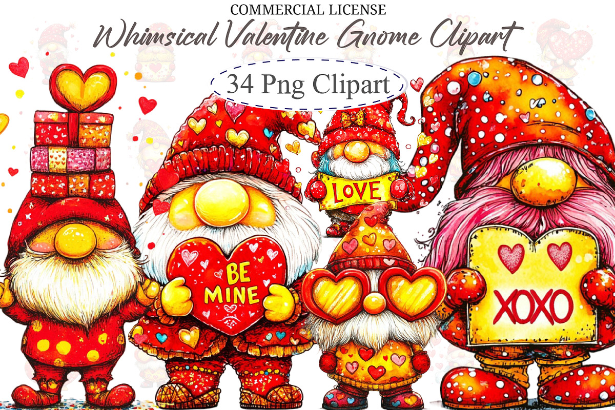 Whimsical Valentine Gnome Clipart, an Illustration by designcity5 (Photo 1 of 5)