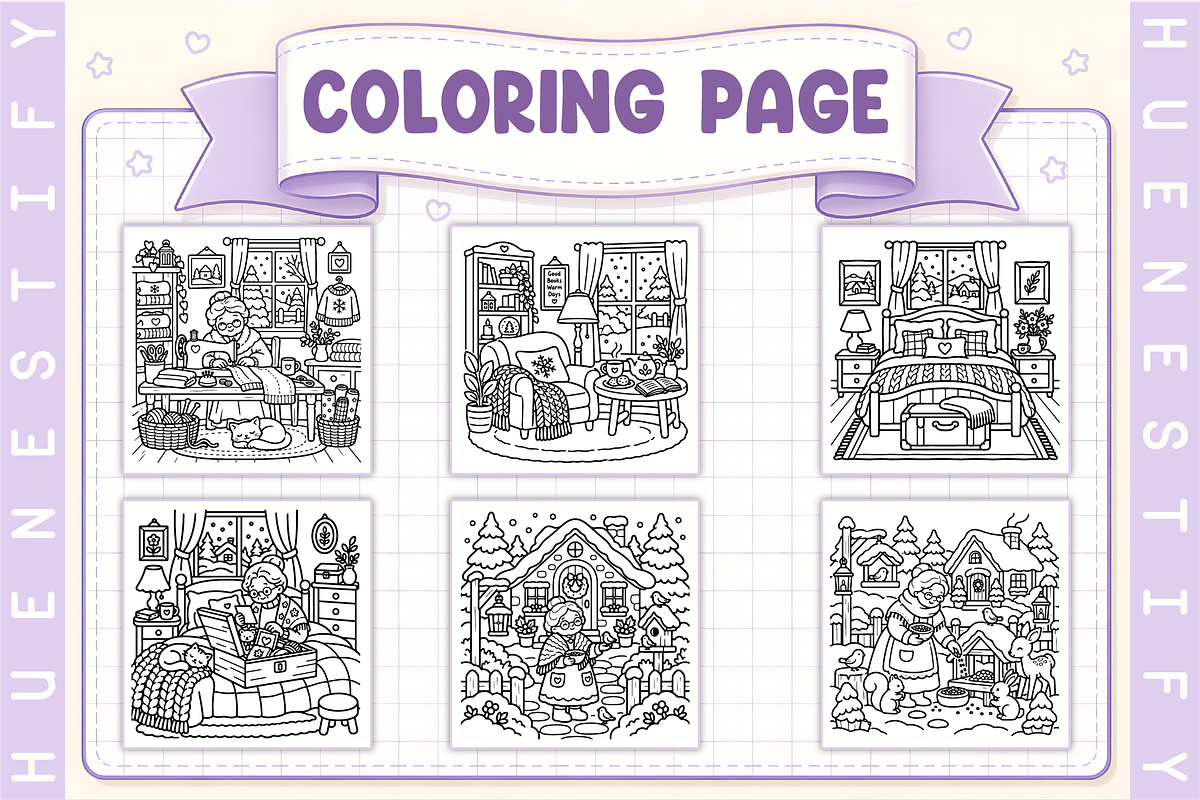 Grandma’s Winter House Coloring Book, a Seasonal Illustration by HueNestify (Photo 2 of 4)